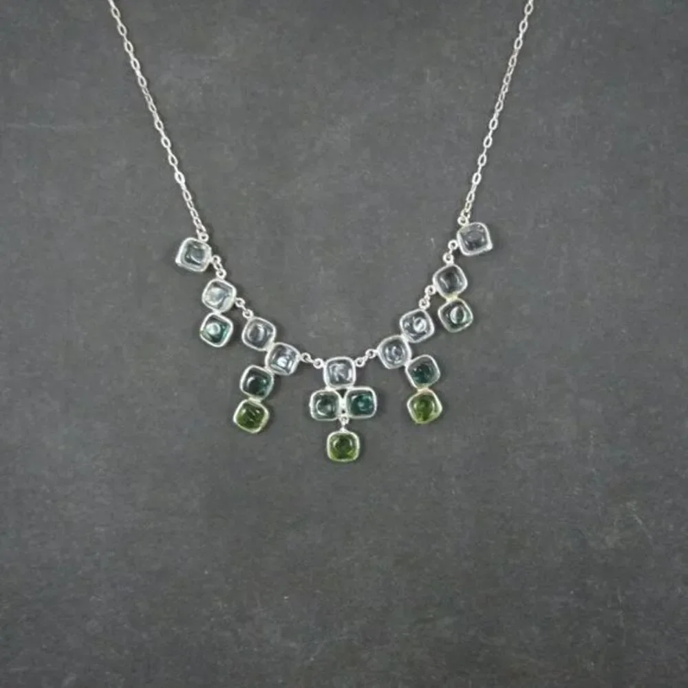 Designer Sterling Silver Necklace Blue Green Glass Stones New Michael Michaud